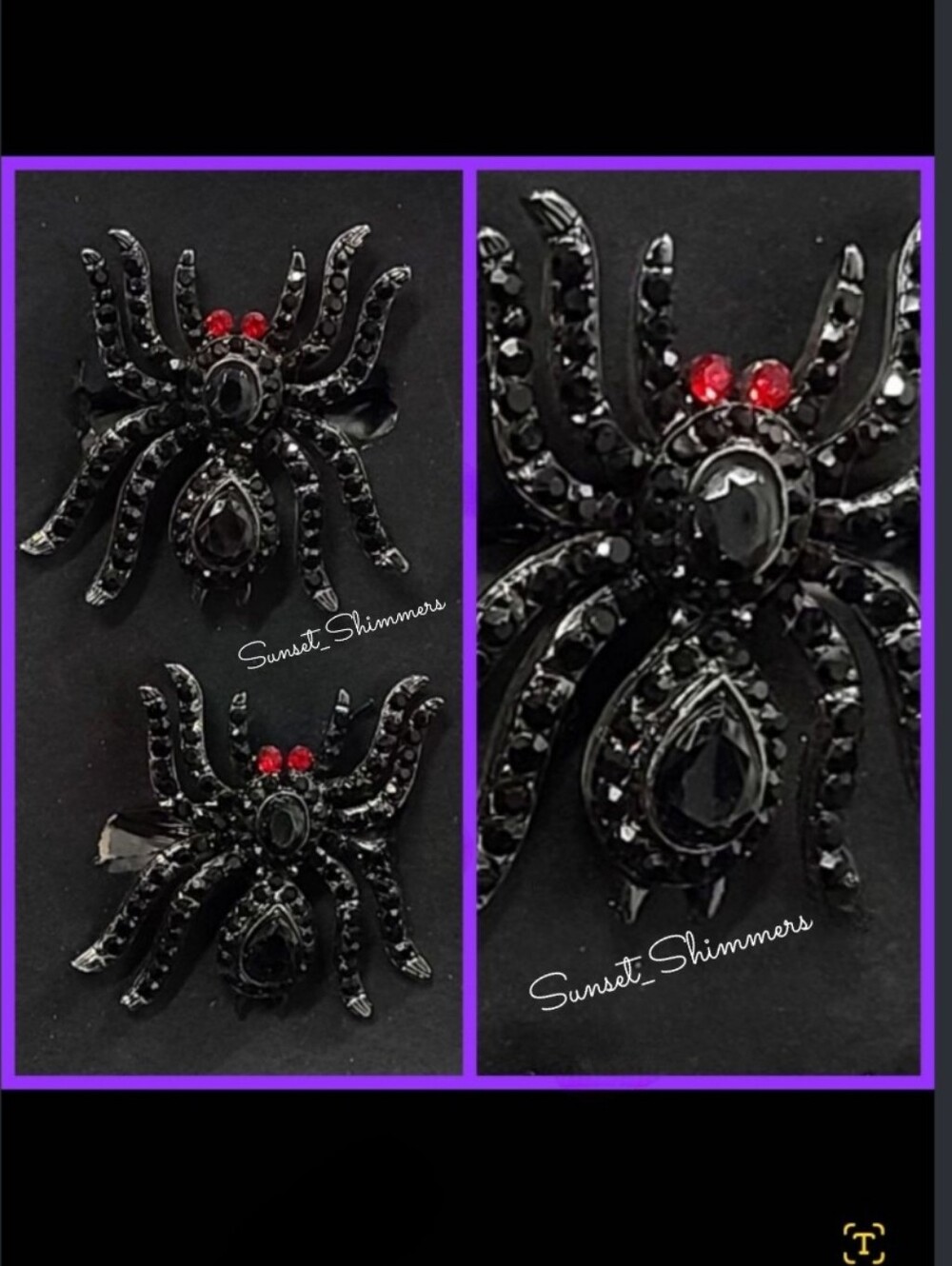 4 Tahari Black Widow Spider Red Eyes Rhinestone Jeweled HALLOWEEN Napkin Rings